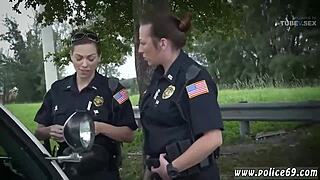 Big-breasted police officer gives a sensual handjob to a pervert