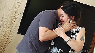 Hot brunette grandma gets fucked hard by young man